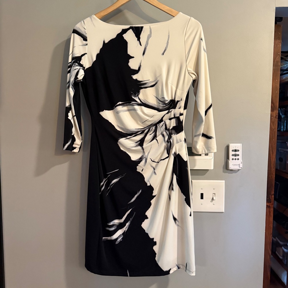 Lauren Ralph Lauren Black and White Floral-Print Midi Dress